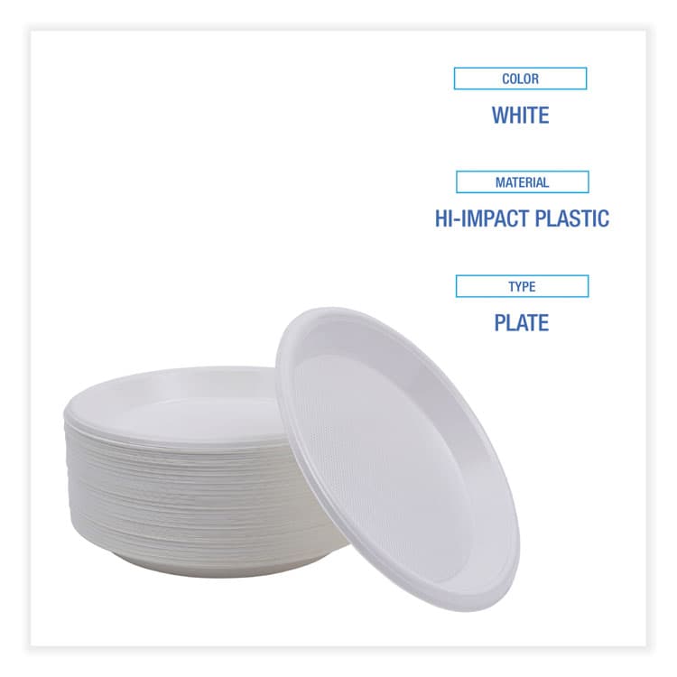 BOARDWALK Hi-Impact Plastic Dinnerware, Plate, 10" dia, White, 500/Carton (BWKPLHIPS10WH) thumbnail 4