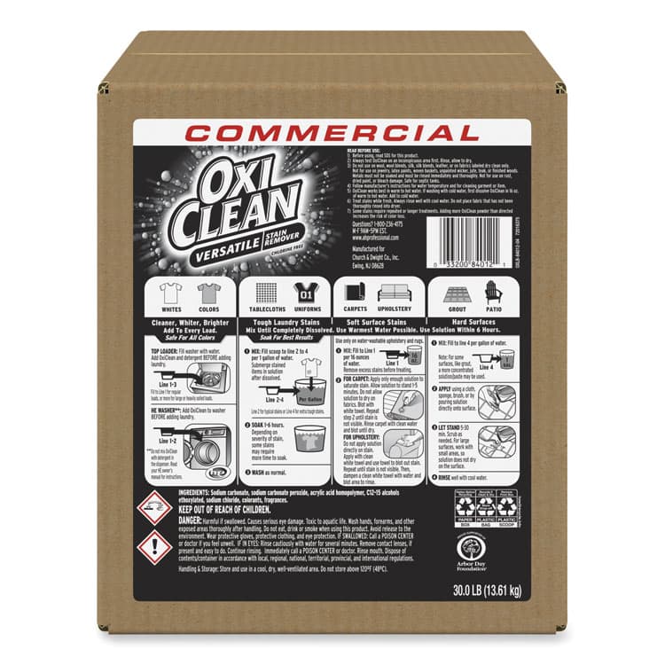 CHURCH & DWIGHT CO., Stain Remover, Regular Scent, 30 lb Box (CDC3320084012)