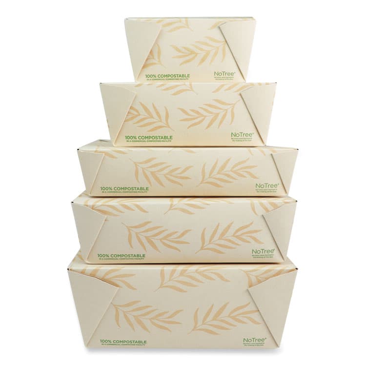 WORLD CENTRIC No Tree Folded Takeout Containers, 50 oz, 6.2 x 8.5 x 1.85, Natural, Sugarcane, 200/Carton (WORTONT2) thumbnail 2