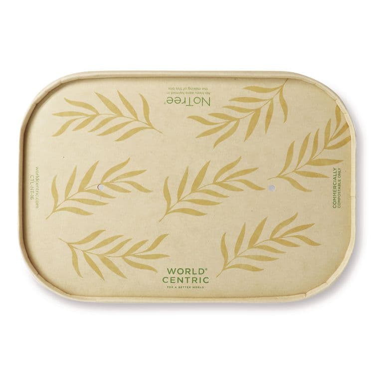 WORLD CENTRIC Paper Lids for Containers, 4.7 x 6.8 x 0.8, Natural, Paper, 300/Carton (WORCTLNT16)