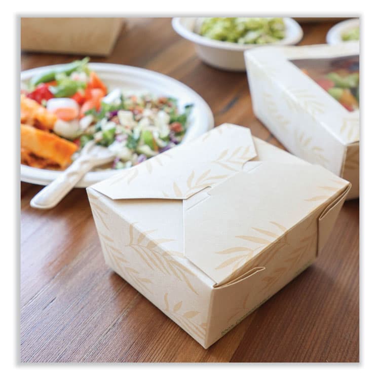 WORLD CENTRIC No Tree Folded Takeout Containers, 26 oz, 4.2 x 5.2 x 2.5, Natural, Sugarcane, 450/Carton (WORTONT1) thumbnail 2