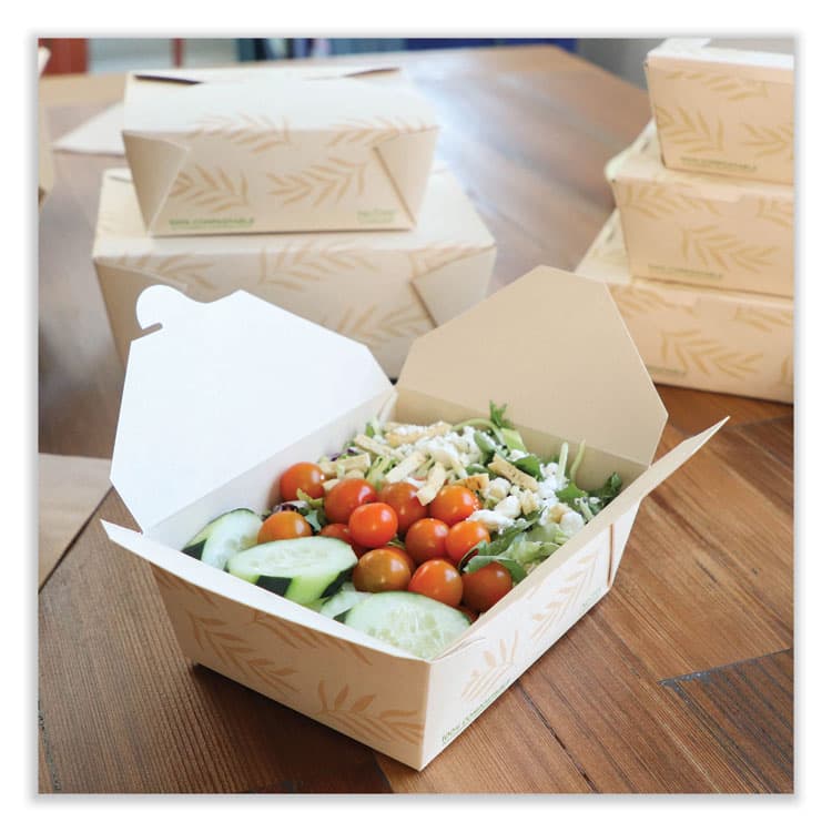 WORLD CENTRIC No Tree Folded Takeout Containers, 65 oz, 6.25 x 8.7 x 2.5, Natural, Sugarcane, 200/Carton (WORTONT3) thumbnail 2