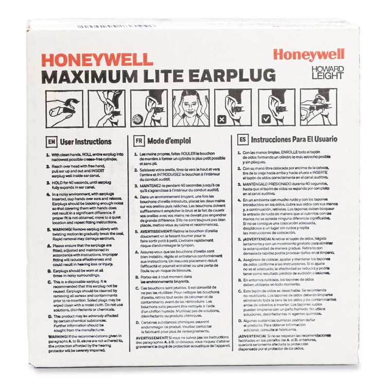 HONEYWELL ENVIRONMENTAL MAXIMUM Lite Single-Use Earplugs, Cordless, 30NRR, Green, 200 Pairs (HOWLPF1) thumbnail 4