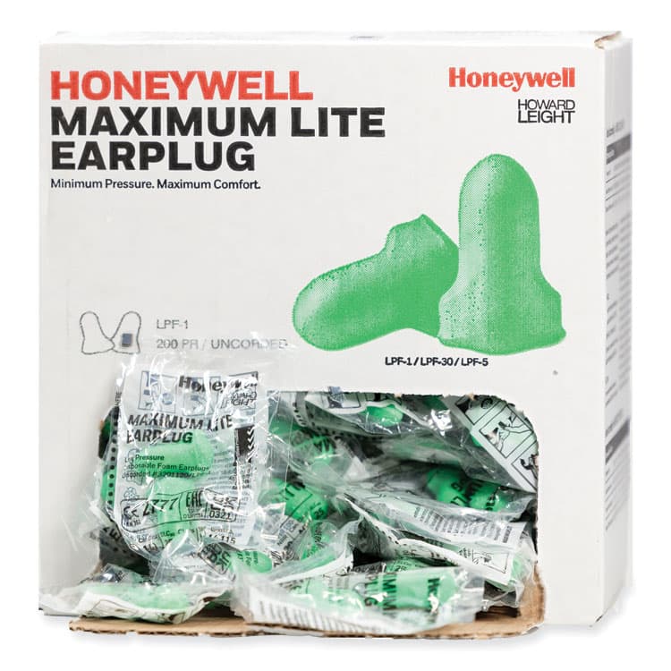HONEYWELL ENVIRONMENTAL MAXIMUM Lite Single-Use Earplugs, Cordless, 30NRR, Green, 200 Pairs (HOWLPF1) thumbnail 2