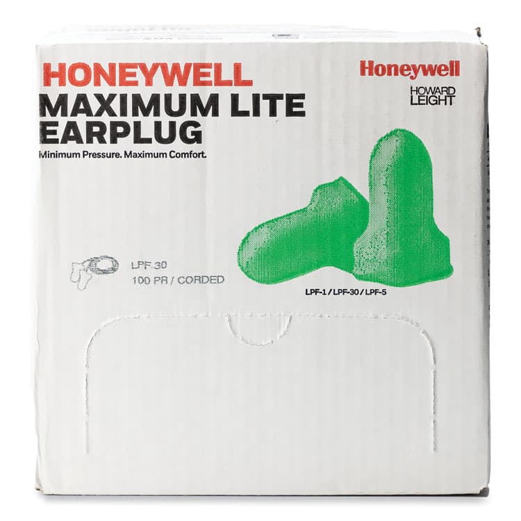 HONEYWELL ENVIRONMENTAL MAXIMUM Lite Single-Use Earplugs, Corded, 30NRR, Green, 100 Pairs (HOWLPF30) thumbnail 3
