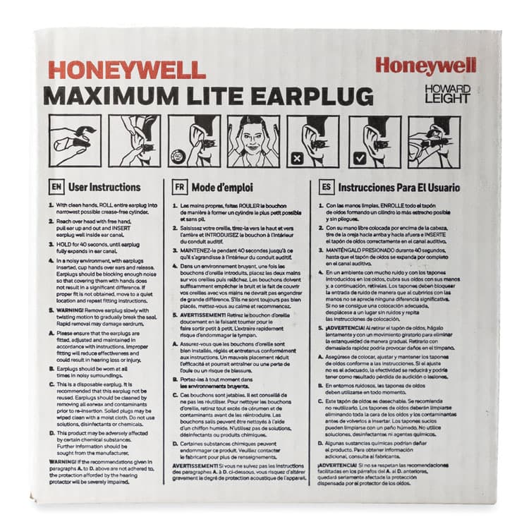 HONEYWELL ENVIRONMENTAL MAXIMUM Lite Single-Use Earplugs, Corded, 30NRR, Green, 100 Pairs (HOWLPF30) thumbnail 4