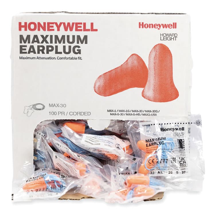 HONEYWELL ENVIRONMENTAL MAXIMUM Single-Use Earplugs, Corded, 33NRR, Coral, 100 Pairs (HOWMXM30) thumbnail 2