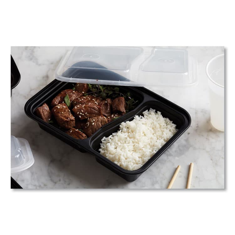 PACTIV EVERGREEN CORPORATION Newspring VERSAtainer Microwavable Containers, Rectangular, 2 Compartments, 30 oz, Black/Clear, Plastic, 150/Carton (PCTNC8288B) thumbnail 3