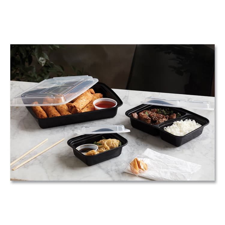 PACTIV EVERGREEN CORPORATION Newspring VERSAtainer Microwavable Containers, Rectangular, 58 oz, 11.5 x 8.5 x 2.5, Black/Clear, Plastic, 150/Carton (PCTNC989B) thumbnail 2