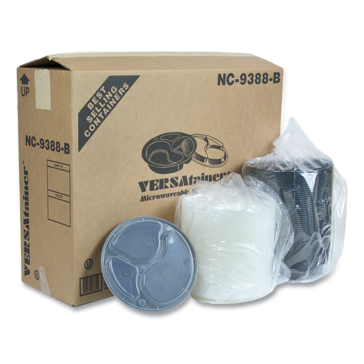 PACTIV EVERGREEN CORPORATION Newspring VERSAtainer Microwavable Containers, Round, 3 Compartment, 39 oz, 9.5 x 9.5 x 2.3, Black/Clear, Plastic, 150/Carton (PCTNC9388B) thumbnail 2