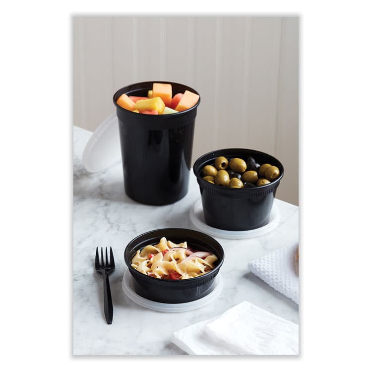 PACTIV EVERGREEN CORPORATION Newspring DELItainer Microwavable Container, 8 oz, 4.7 x 4.7 x 1.8, Black/Clear, Plastic, 240/Carton (PCTYL2508B) thumbnail 4