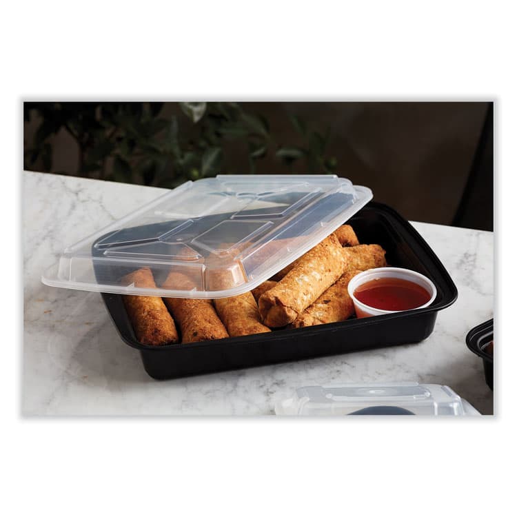 PACTIV EVERGREEN CORPORATION Newspring VERSAtainer Microwavable Containers, Rectangular, 58 oz, 11.5 x 8.5 x 2.5, Black/Clear, Plastic, 150/Carton (PCTNC989B) thumbnail 4