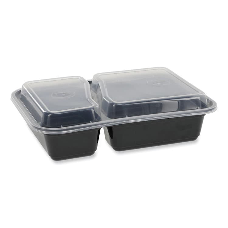 PACTIV EVERGREEN CORPORATION Newspring VERSAtainer Microwavable Containers, Rectangular, 2 Compartments, 30 oz, Black/Clear, Plastic, 150/Carton (PCTNC8288B)