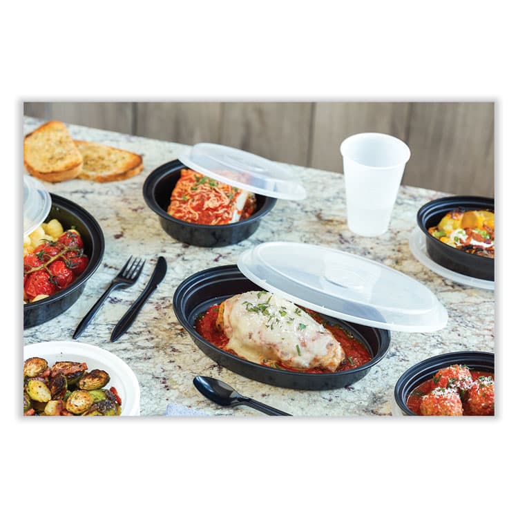 PACTIV EVERGREEN CORPORATION Newspring VERSAtainer Microwavable Containers, Oval, 24 oz, 9.1 x 6.7 x 1.45, Black/Clear, Plastic, 150/Carton (PCTOC24B) thumbnail 4