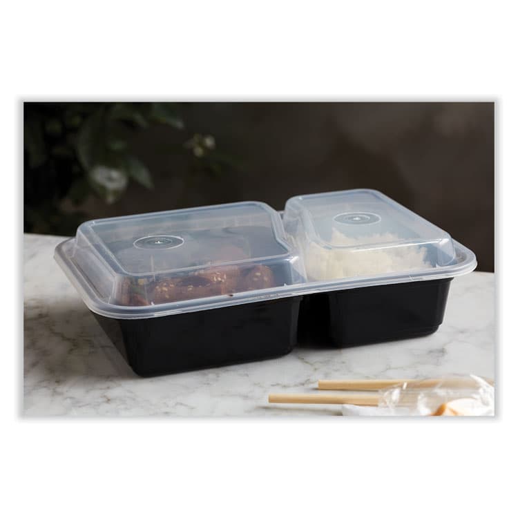 PACTIV EVERGREEN CORPORATION Newspring VERSAtainer Microwavable Containers, Rectangular, 2 Compartments, 30 oz, Black/Clear, Plastic, 150/Carton (PCTNC8288B) thumbnail 4