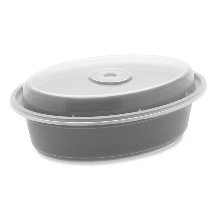 PACTIV EVERGREEN CORPORATION Newspring VERSAtainer Microwavable Containers, Oval, 16 oz, 6.8 x 4.8 x 1.9, Black/Clear, Plastic, 150/Carton (PCTOC16B)
