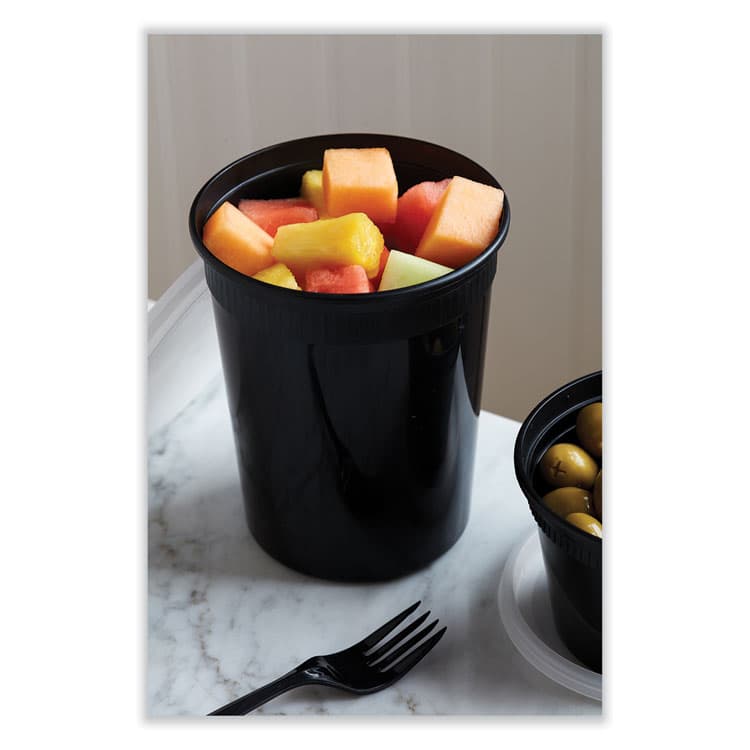 PACTIV EVERGREEN CORPORATION Newspring DELItainer Microwavable Container, 32 oz, 4.55 x 4.55 x 5.55, Black/Clear, Plastic, 240/Carton (PCTYSD2532B) thumbnail 3
