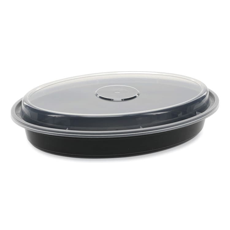 PACTIV EVERGREEN CORPORATION Newspring VERSAtainer Microwavable Containers, Oval, 24 oz, 9.1 x 6.7 x 1.45, Black/Clear, Plastic, 150/Carton (PCTOC24B)