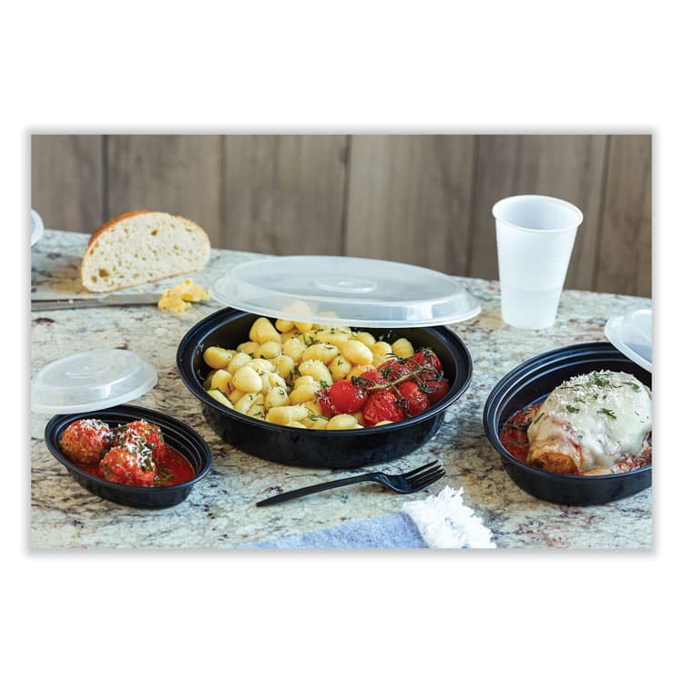 PACTIV EVERGREEN CORPORATION Newspring VERSAtainer Microwavable Containers, Oval, 6 oz, 5.7 x 4 x 1.5, Black/Clear, Plastic, 150/Carton (PCTOC06B) thumbnail 4