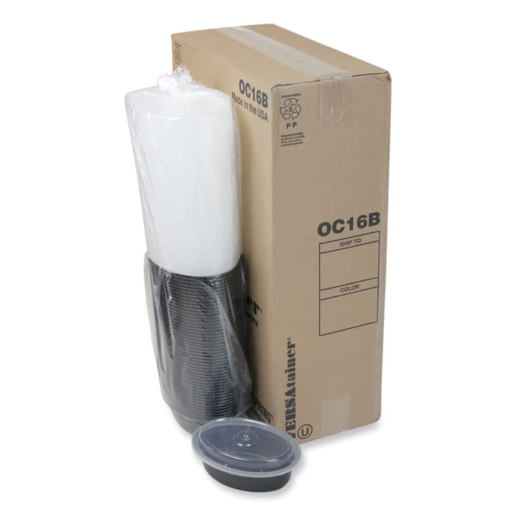 PACTIV EVERGREEN CORPORATION Newspring VERSAtainer Microwavable Containers, Oval, 16 oz, 6.8 x 4.8 x 1.9, Black/Clear, Plastic, 150/Carton (PCTOC16B) thumbnail 2