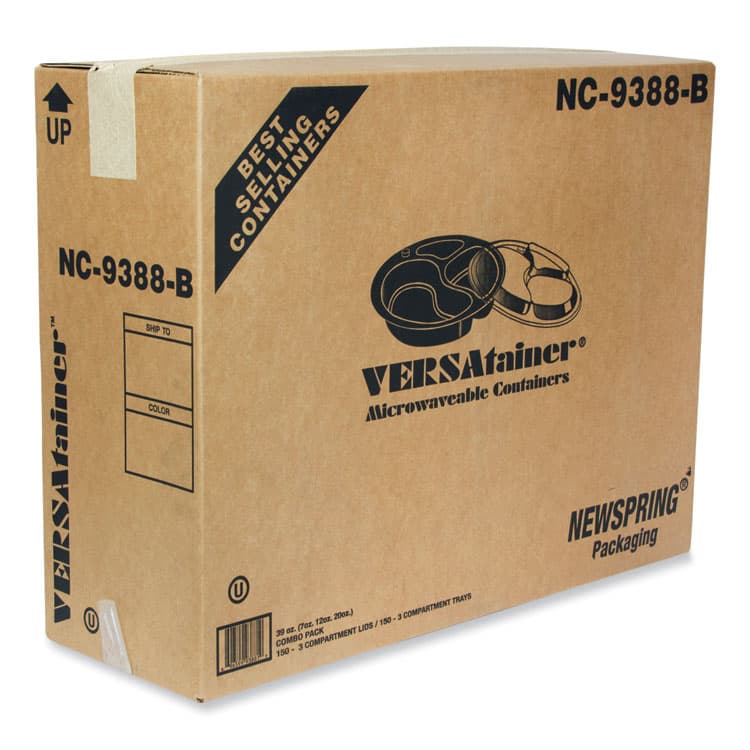 PACTIV EVERGREEN CORPORATION Newspring VERSAtainer Microwavable Containers, Round, 3 Compartment, 39 oz, 9.5 x 9.5 x 2.3, Black/Clear, Plastic, 150/Carton (PCTNC9388B) thumbnail 3