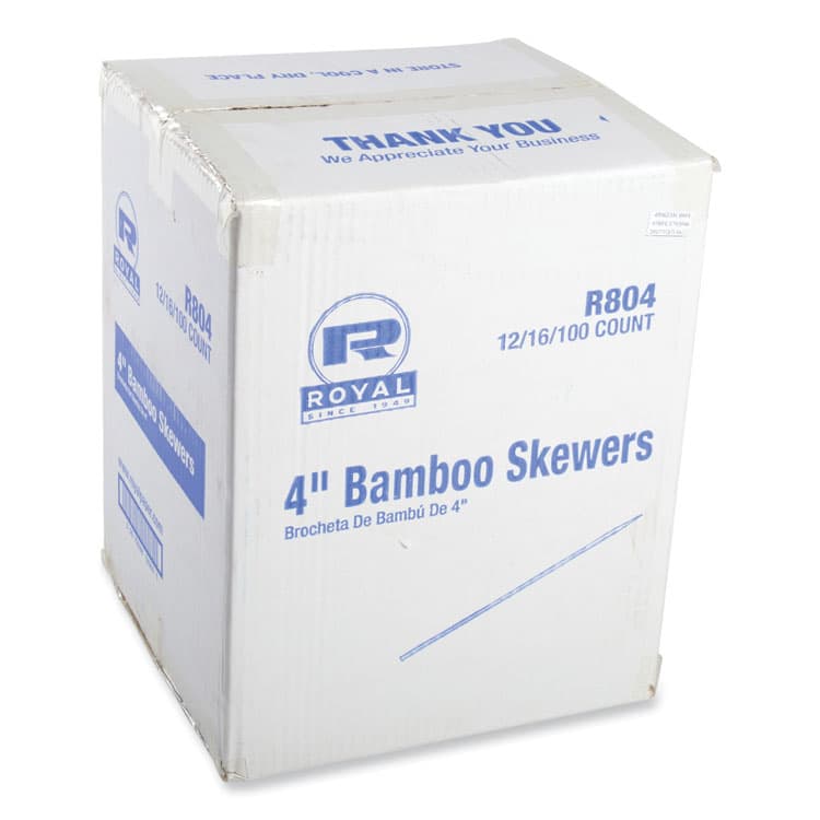 AMERCAREROYAL Bamboo Skewers, Paper, 4", Natural, 19,200/Carton (RPPR804)