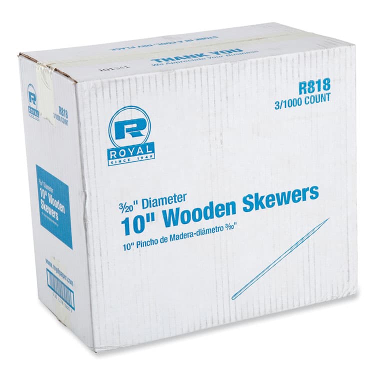AMERCAREROYAL Wooden Skewers, 10", Natural, 1,000/Box, 3 Boxes/Carton (RPPR818)