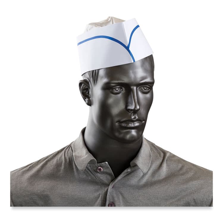 AMERCAREROYAL Classy Cap, Crepe Paper, Adjustable, One Size Fits All, White/Blue Stripe, 100 Caps/Pack, 10 Packs/Carton (RPPRCC2) thumbnail 2