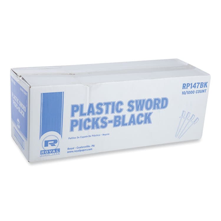 AMERCAREROYAL Sword Picks, Plastic, 6", Black, 1,000/Box, 10 Boxes/Carton (RPPRP147BK) thumbnail 2