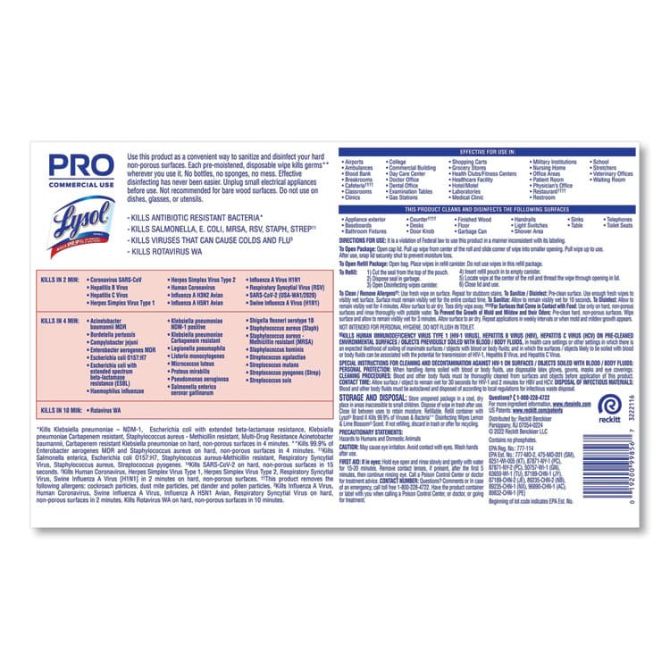 RECKITT BENCKISER Professional Disinfecting Wipe Bucket, 1-Ply, 6 x 8, Lemon and Lime Blossom, White, 800 Wipes (RAC99856EA) thumbnail 3