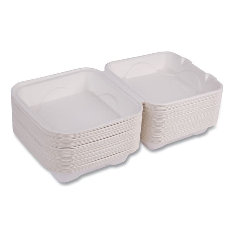 ECO-PRODUCTS,INC. Molded Fiber Hinged Clamshell Containers, 8 x 8 x 3, White, Sugarcane, 200/Carton (ECOEPHC81) thumbnail 3