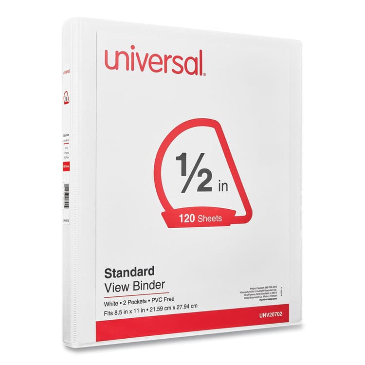 UNIVERSAL OFFICE PRODUCTS Slant D-Ring View Binder, 3 Rings, 0.5" Capacity, 11 x 8.5, White (UNV20702) thumbnail 2