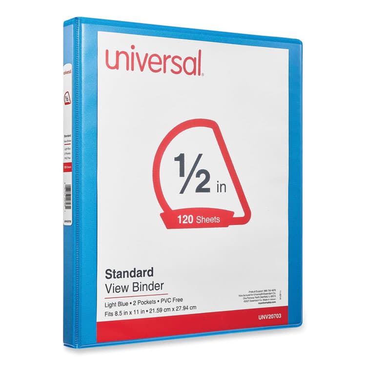 UNIVERSAL OFFICE PRODUCTS Slant D-Ring View Binder, 3 Rings, 0.5" Capacity, 11 x 8.5, Light Blue (UNV20703) thumbnail 2