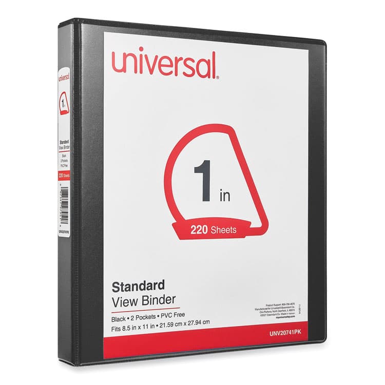 UNIVERSAL OFFICE PRODUCTS Slant D-Ring View Binder, 3 Rings, 1" Capacity, 11 x 8.5, Black, 12/Carton (UNV20741PK) thumbnail 2
