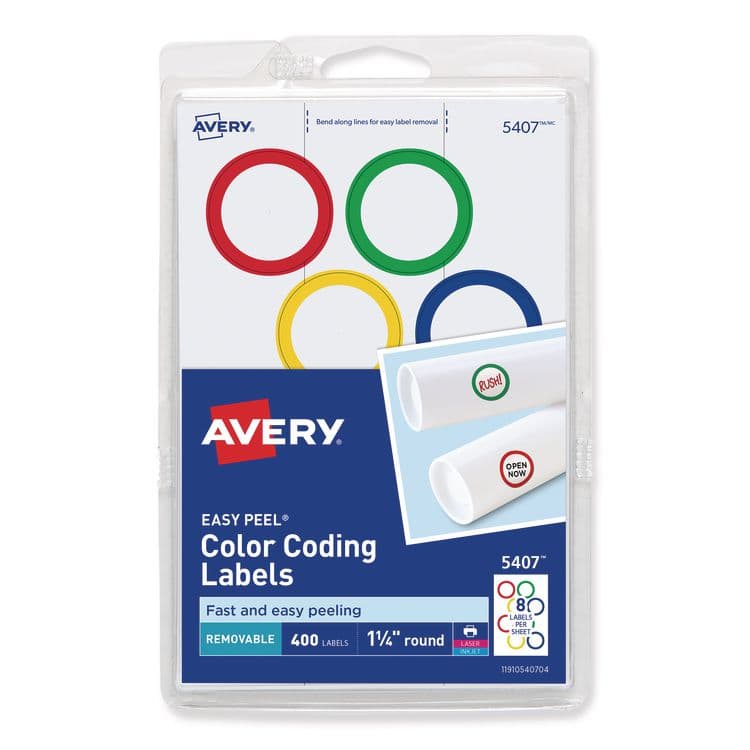 AVERY PRODUCTS CORPORATION Printable Self-Adhesive Removable Color-Coding Labels, 1.25" dia, Assorted Colors, 8/Sheet, 50 Sheets/Box (AVE5407)
