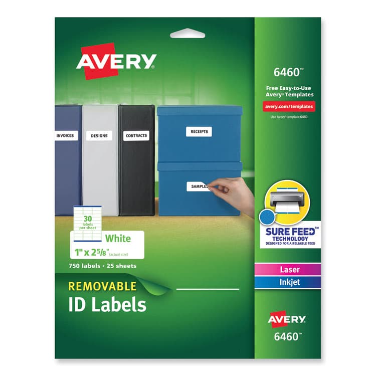 AVERY PRODUCTS CORPORATION Removable Multi-Use Labels, Inkjet/Laser Printers, 1 x 2.63, White, 30/Sheet, 25 Sheets/Pack (AVE6460)