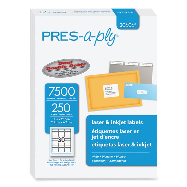 AVERY PRODUCTS CORPORATION Labels, Laser Printers, 1 x 2.63, White, 30/Sheet, 250 Sheets/Box (AVE30606)