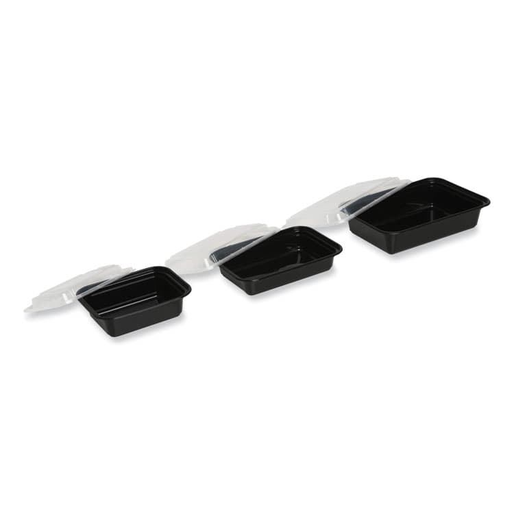 GEN Microwavable Food Container with Lid, Rectangular, 38 oz, 8.81 x 6.02 x 2.48, Black/Clear, Plastic, 150/Carton (GENTORECT38) thumbnail 4