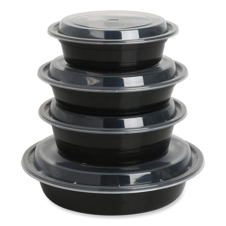 GEN Microwavable Food Container with Lid, Round, 16 oz, 6.29 x 6.29 x 1.96, Black/Clear, Plastic, 150/Carton (GENTORND16) thumbnail 3