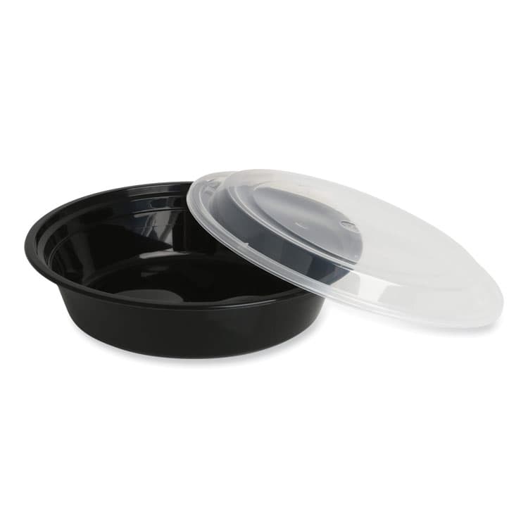 GEN Microwavable Food Container with Lid, Round, 48 oz, 8.85 x 8.85 x 2.24, Black/Clear, Plastic, 150/Carton (GENTORND48) thumbnail 2