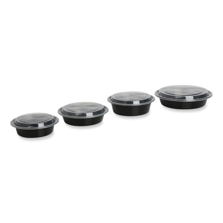 GEN Microwavable Food Container with Lid, Round, 24 oz, 7.28 x 7.28 x 1.96, Black/Clear, Plastic, 150/Carton (GENTORND24) thumbnail 4