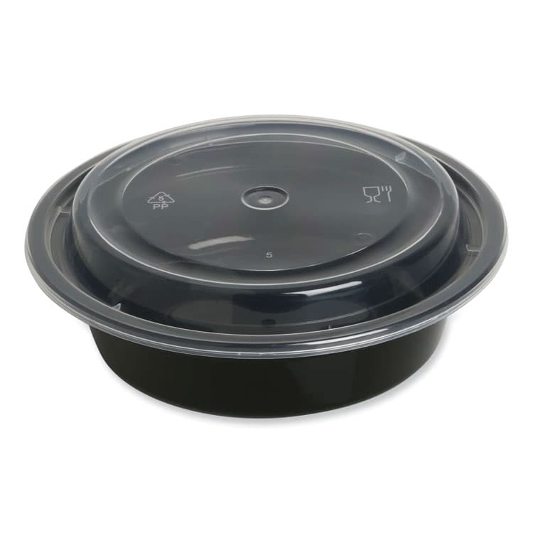 GEN Microwavable Food Container with Lid, Round, 16 oz, 6.29 x 6.29 x 1.96, Black/Clear, Plastic, 150/Carton (GENTORND16) thumbnail 2