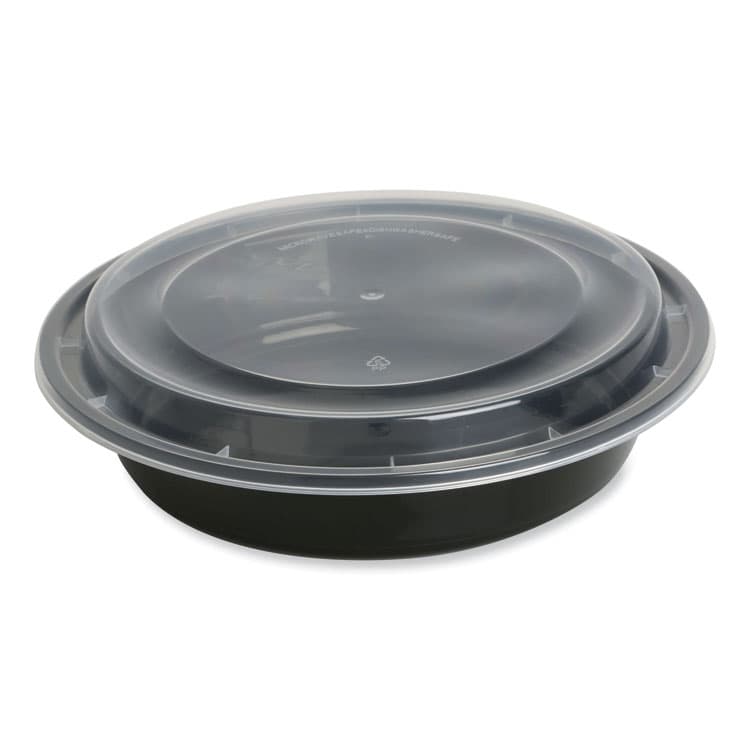 GEN Microwavable Food Container with Lid, Round, 48 oz, 8.85 x 8.85 x 2.24, Black/Clear, Plastic, 150/Carton (GENTORND48)