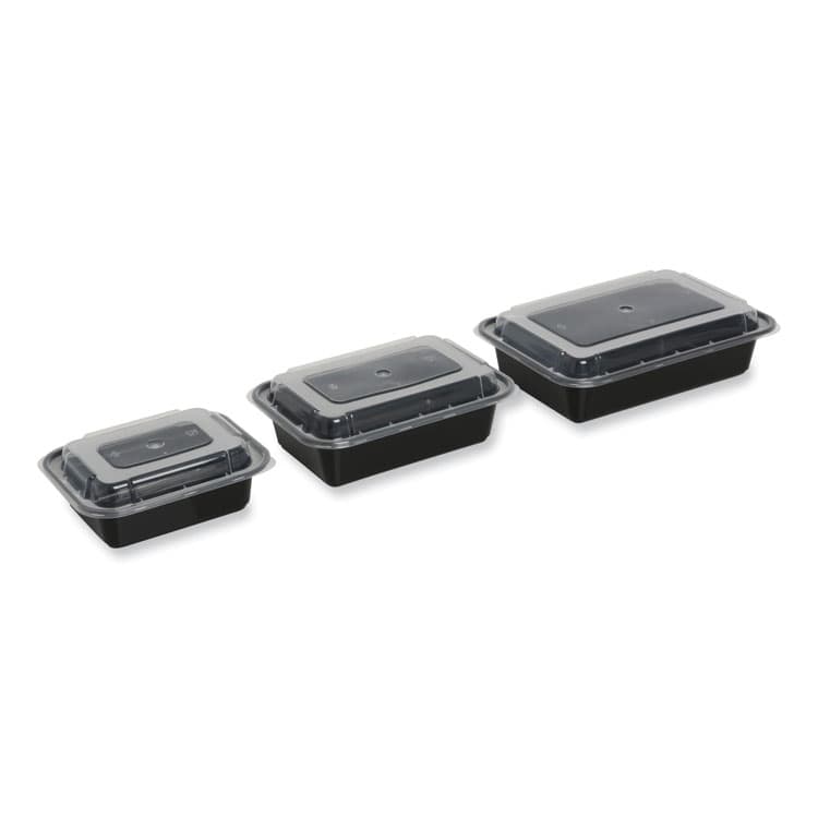 GEN Microwavable Food Container with Lid, Rectangular, 32 oz, 8.81 x 6.02 x 2.24, Black/Clear, Plastic, 150/Carton (GENTORECT32) thumbnail 3