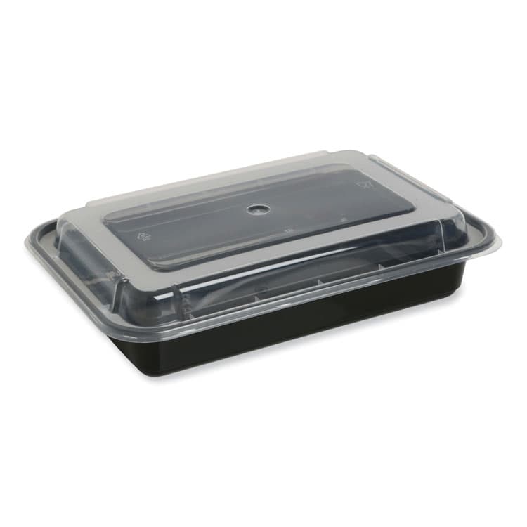 GEN Microwavable Food Container with Lid, Rectangular, 28 oz, 8.81 x 6.02 x 2.04, Black/Clear, Plastic, 150/Carton (GENTORECT28) thumbnail 2