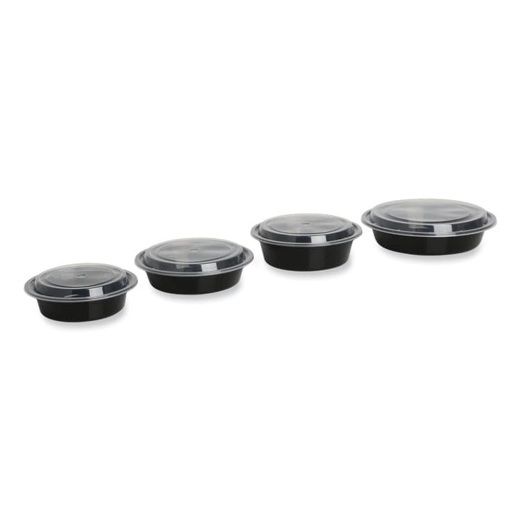 GEN Microwavable Food Container with Lid, Round, 48 oz, 8.85 x 8.85 x 2.24, Black/Clear, Plastic, 150/Carton (GENTORND48) thumbnail 4