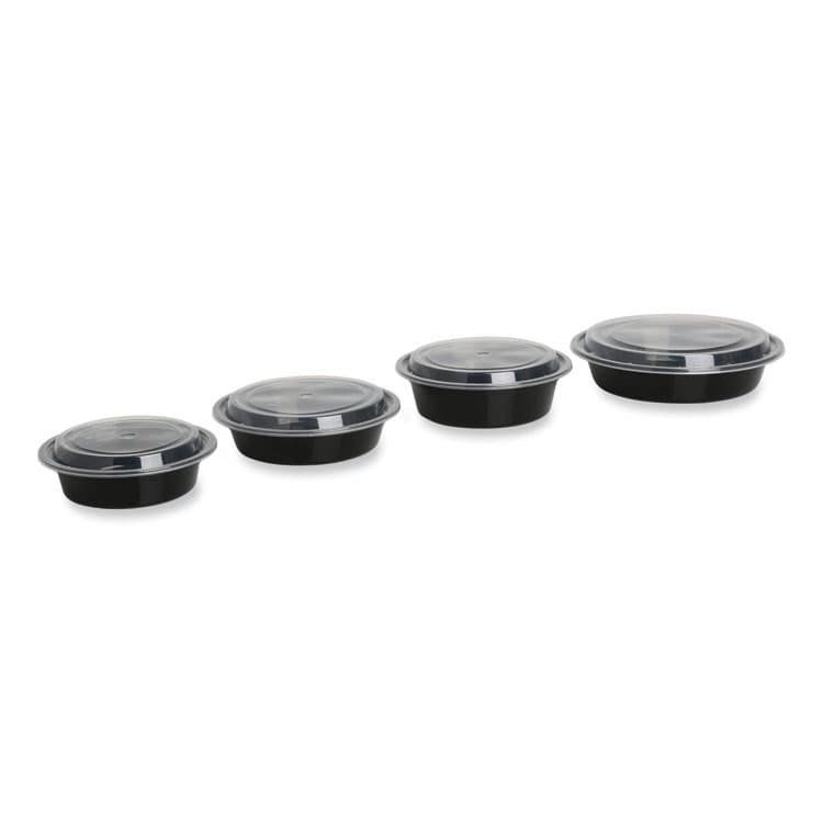 GEN Microwavable Food Container with Lid, Round, 16 oz, 6.29 x 6.29 x 1.96, Black/Clear, Plastic, 150/Carton (GENTORND16) thumbnail 4