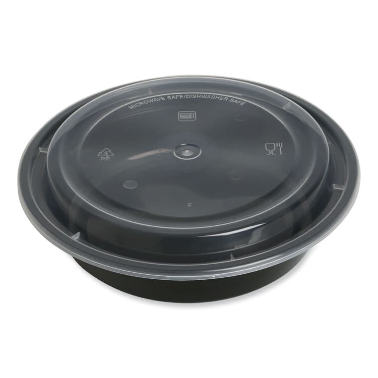 GEN Microwavable Food Container with Lid, Round, 24 oz, 7.28 x 7.28 x 1.96, Black/Clear, Plastic, 150/Carton (GENTORND24) thumbnail 2