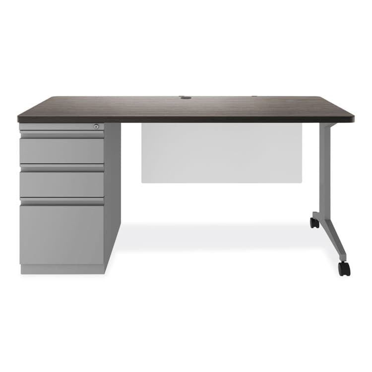 ALERA Alera Modern Teacher Series Pedestal Desk, Left-Side Pedestal: Box/Box/File, 60" x 24" x 28.75", Charcoal Woodgrain/Gray (ALEMSD6024CH)