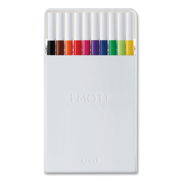 UNI EMOTT Porous Point Pen, Stick, Fine 0.4 mm, Assorted Ink Colors, White Barrel, 10/Pack (UBC24836) thumbnail 2